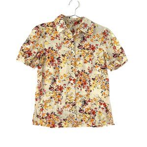 Lapis Floral Cottage Short Sleeve Button Up Shirt L Fitted